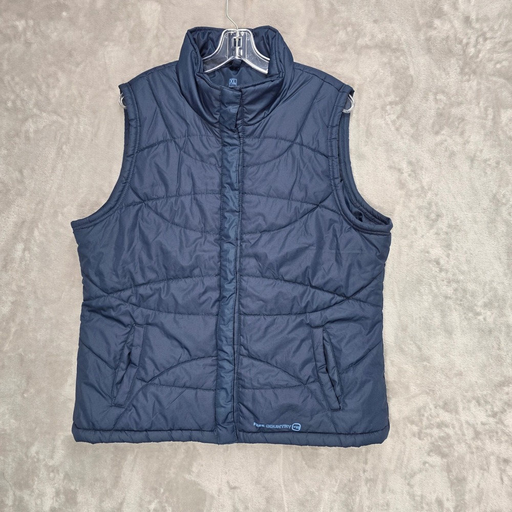 Free Country Athletx Series Vest Women XL Navy Blue Quilted Puffer Pockets Layer